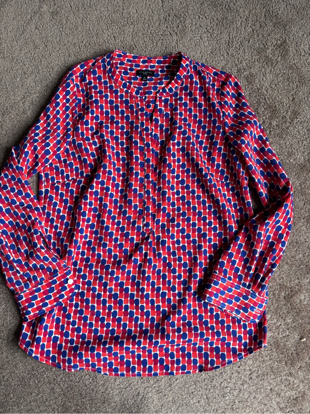 Talbots Pink and Blue Geometric Long-Sleeve Blouse